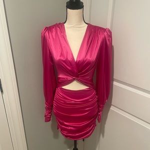Glammaker stretchy satin fucia dress